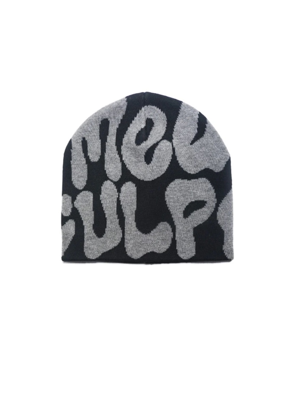 Stylish Two-Tone Black & Gray Graphic Knit Beanie
